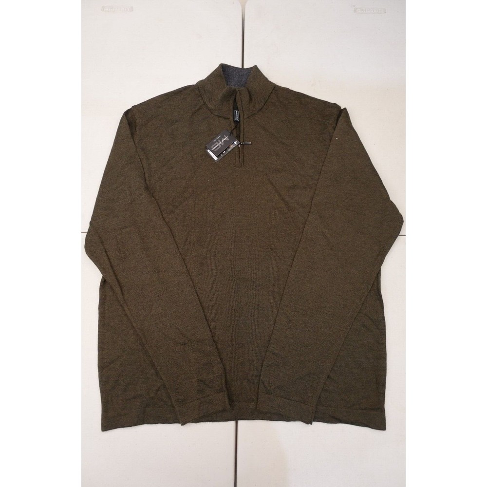 New Men's Mario Gilberti Fine Wool Sweater 1/4 Zip Mock Neck Dark Green Size XL